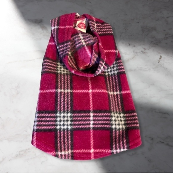 Other - EUC XXS Dog Plaid Fleece Hoodie In Pink Velcro Closure Under Belly